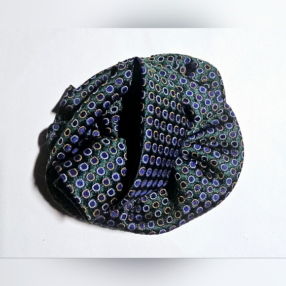 Blue pattern tie scarf camellia corsage brooch pin, fancy formal unisex, prom - Picture 5 of 8